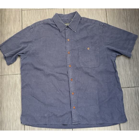 Orvis Mens Navy Blue Hemp/Tencel Short Sleeve Button Up Lightweight Shirt Large - Picture 1 of 6
